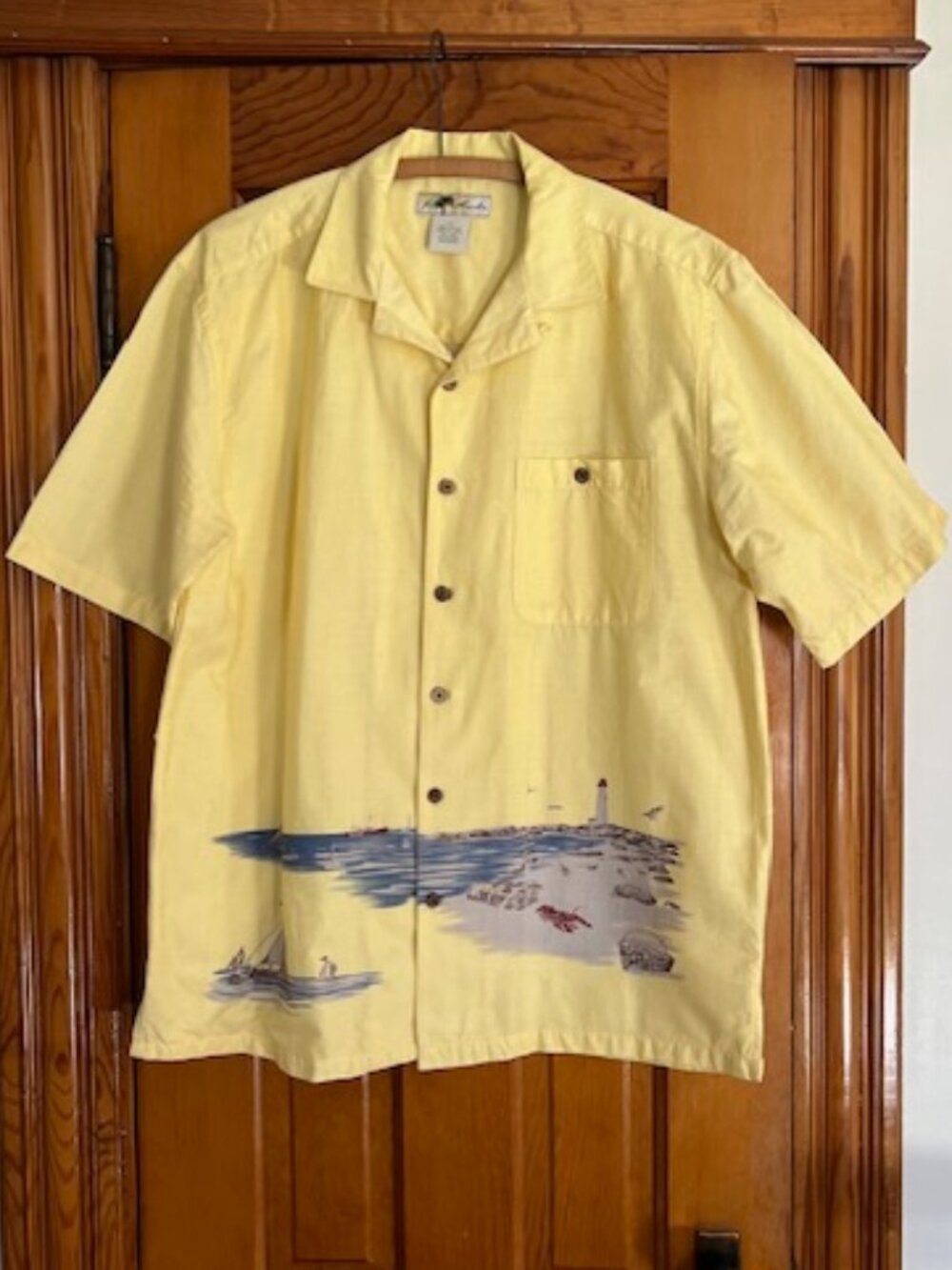 Yellow Short-Sleeve Beach Print Shirt